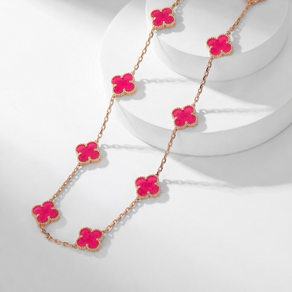 [OAK JURI]CLOVER 10 MOTIFS PINK ENAMEL NECKLACE