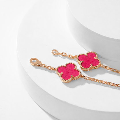 [OAK JURI]CLOVER 10 MOTIFS PINK ENAMEL NECKLACE