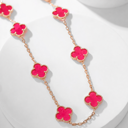 [OAK JURI]CLOVER 10 MOTIFS PINK ENAMEL NECKLACE