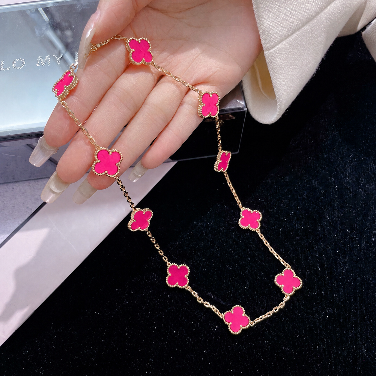 [OAK JURI]CLOVER 10 MOTIFS PINK ENAMEL NECKLACE