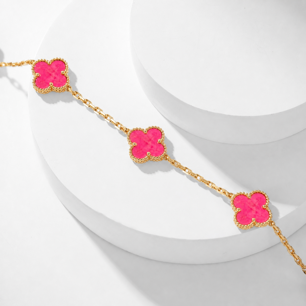 [OAK JURI]CLOVER 10 MOTIFS PINK ENAMEL NECKLACE