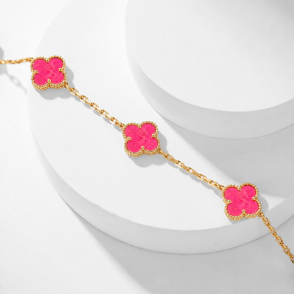 [OAK JURI]CLOVER 10 MOTIFS PINK ENAMEL NECKLACE