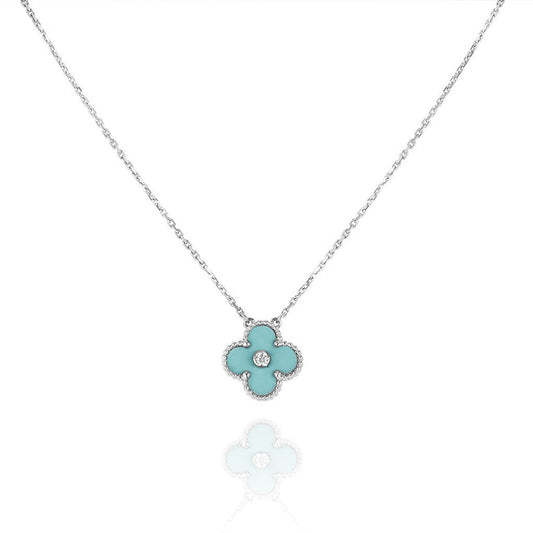 [OAK JURI]CLOVER 1 DIAMOND LIGHT BLUE SILVER NECKLACE