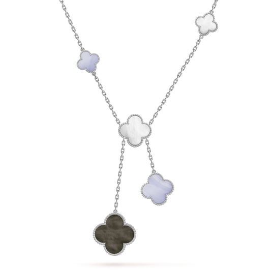 [OAK JURI]CLOVER MOP CHALCEDONY NECKLACE SILVER 6 MOTIF