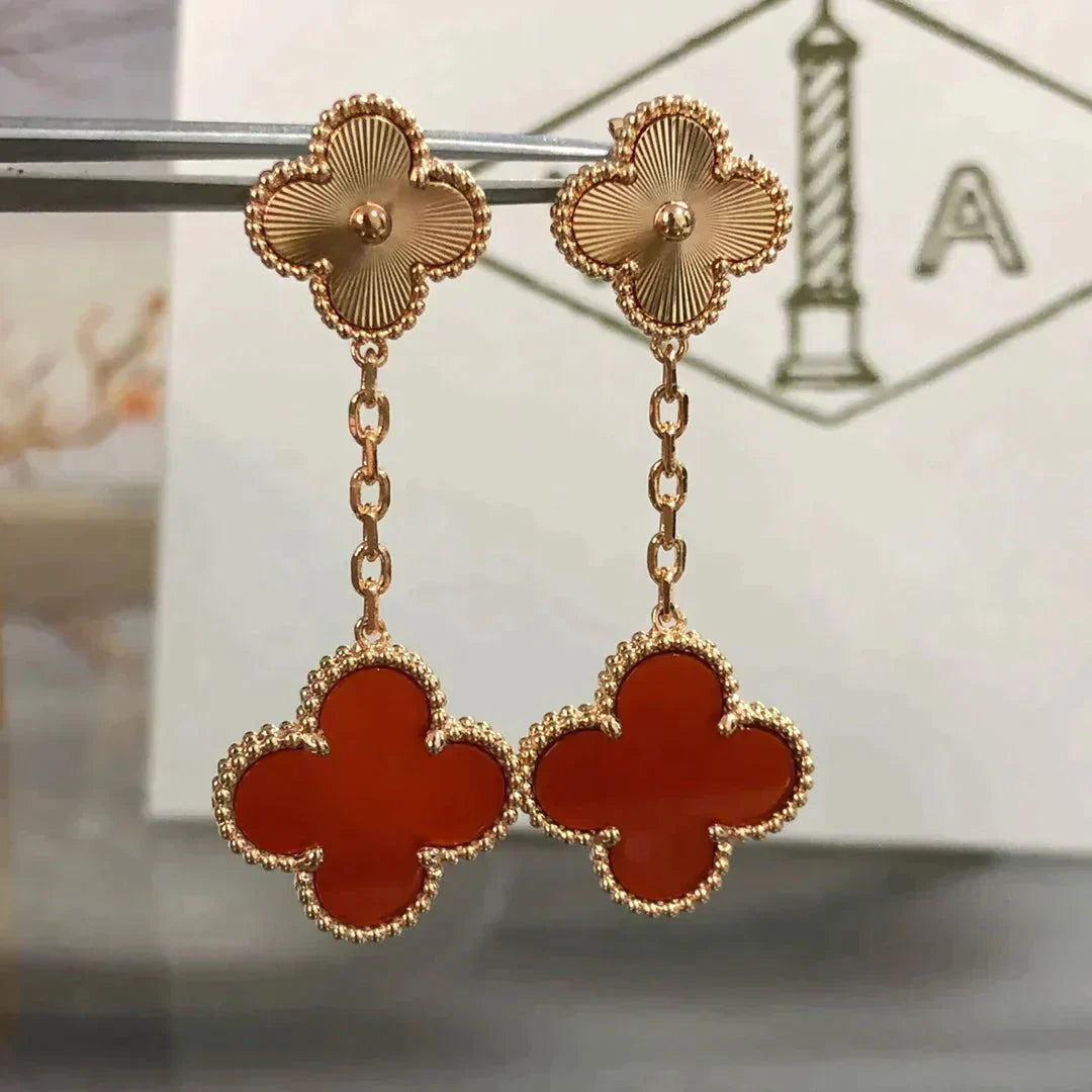 [OAK JURI]CLOVER 2 MOTIF  LASER CARNELIAN EARRINGS