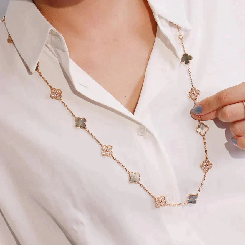 [OAK JURI]CLOVER 20 MOTIFS DARK MOP DIAMOND  NECKLACE
