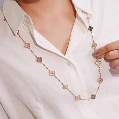 [OAK JURI]CLOVER 20 MOTIFS DARK MOP DIAMOND  NECKLACE