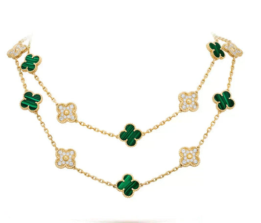 [OAK JURI]CLOVER 20 MOTIFS MALACHITE DIAMOND NECKLACE