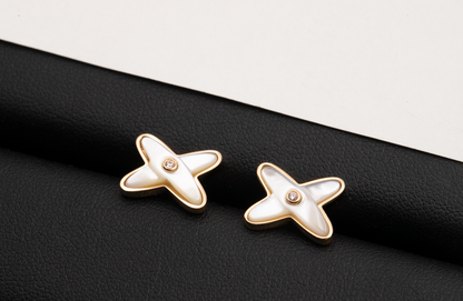 [OAK JURI]JEUX DE WHITE MOP ROSE GOLD DIAMOND EARRINGS