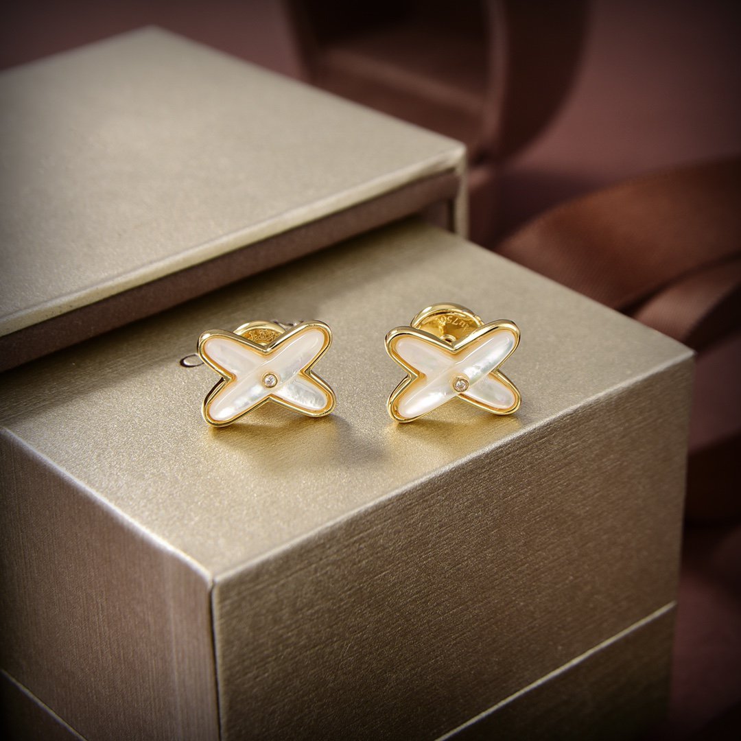 [OAK JURI]JEUX DE WHITE MOP GOLD DIAMOND EARRINGS