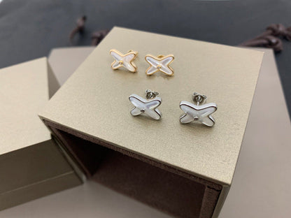 [OAK JURI]JEUX DE WHITE MOP SILVER DIAMOND EARRINGS