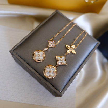[OAK JURI]COLOR BLOSSOM LARIAT NECKLACE PINK GOLD WHITE MOTHER PEARL AND DIAMOND
