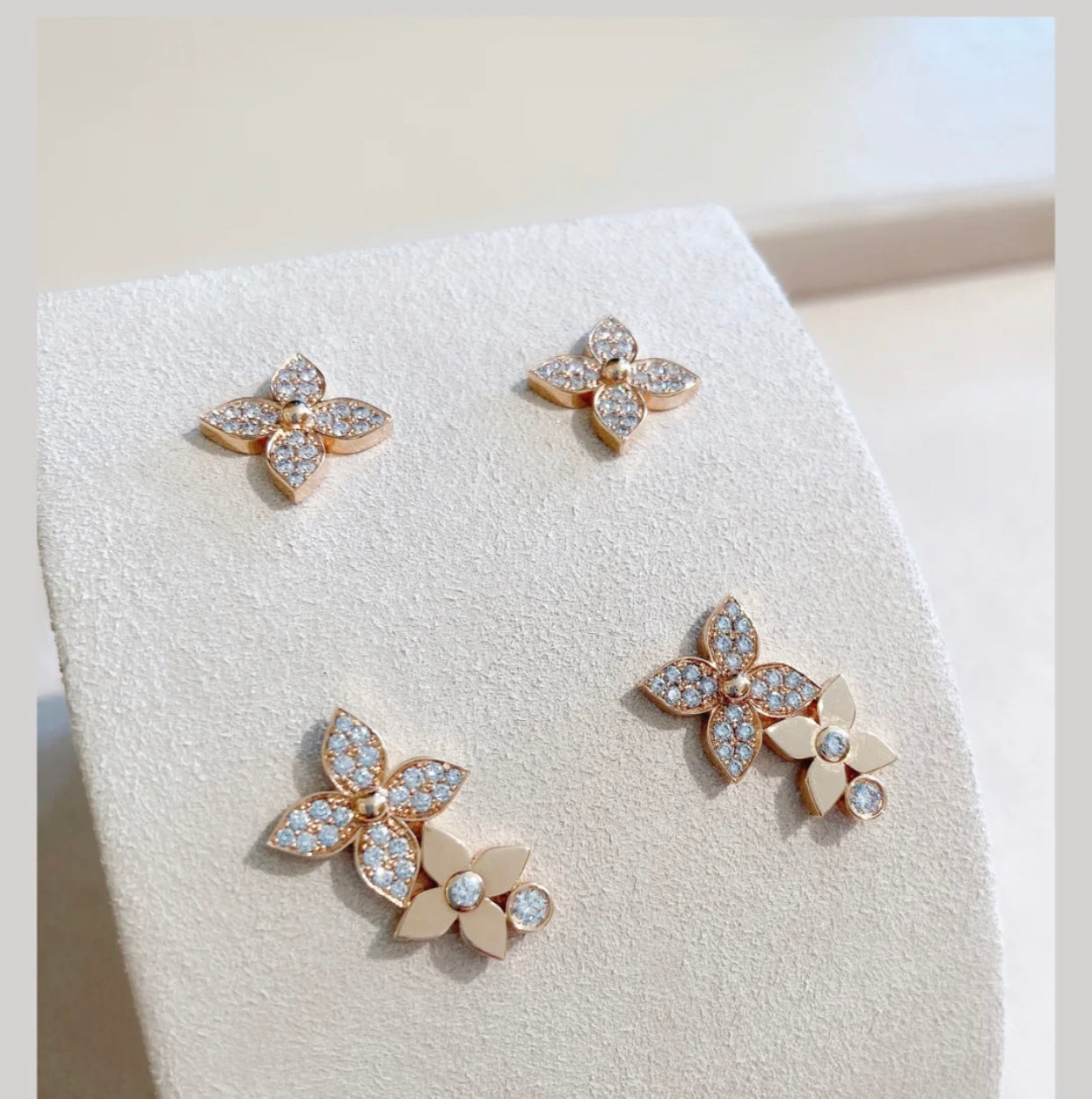 [OAK JURI]STAR BLOSSOM STUD EARRINGS PINK GOLD DIAMONDS