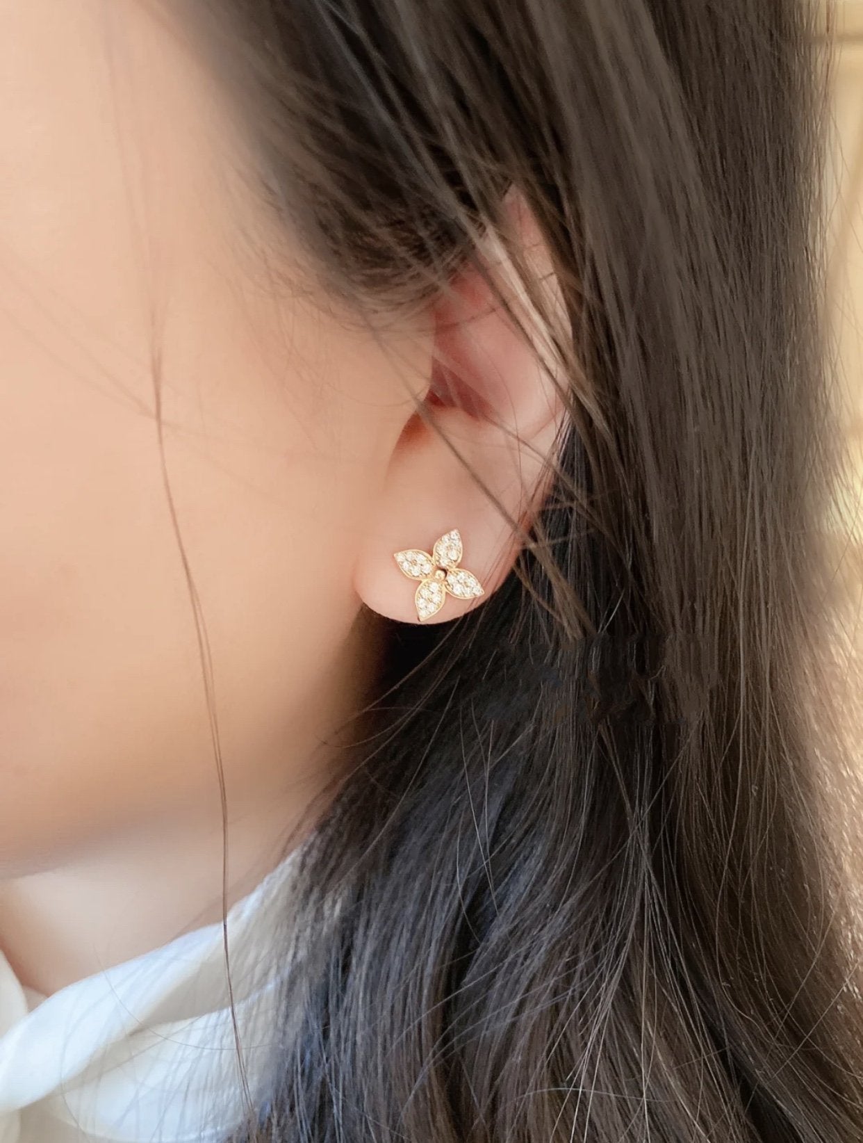 [OAK JURI]STAR BLOSSOM STUD EARRINGS PINK GOLD DIAMONDS
