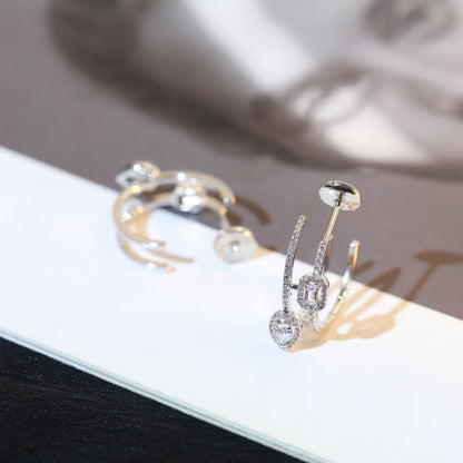 [OAK JURI]CREOLES MY TWIN 2 RANGS SILVER DIAMOND EARRINGS