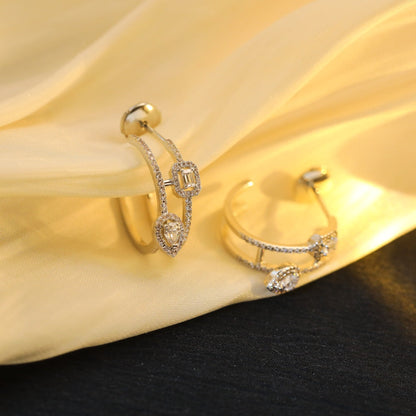 [OAK JURI]CREOLES MY TWIN 2 RANGS SILVER DIAMOND EARRINGS