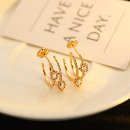 [OAK JURI]CREOLES MY TWIN 2 RANGS SILVER DIAMOND EARRINGS