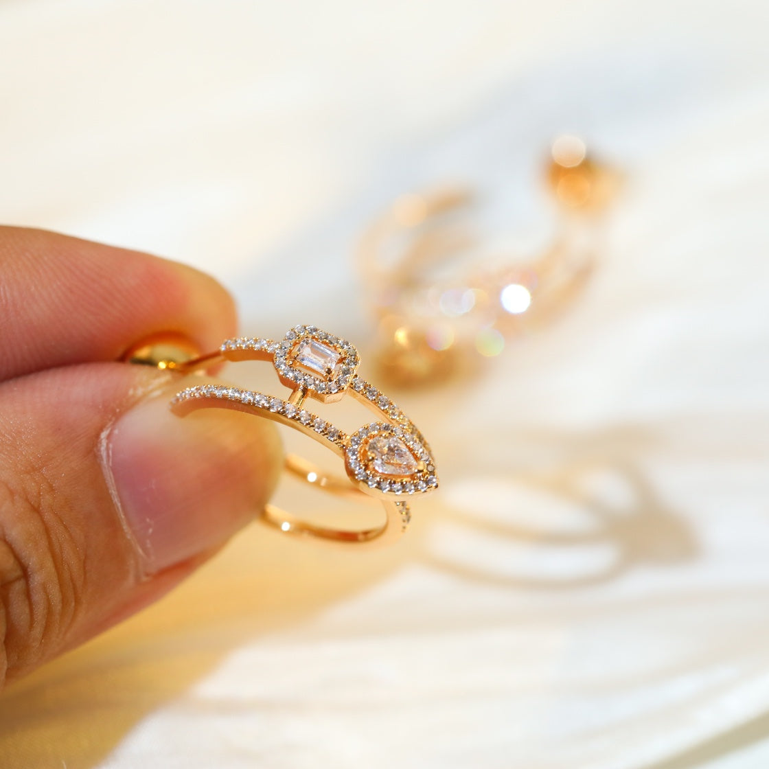 [OAK JURI]CREOLES MY TWIN 2 RANGS SILVER DIAMOND EARRINGS