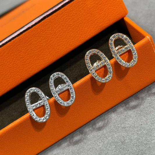 [OAK JURI]HM FULL DIAMOND PIG NOSE STUD EARRINGS