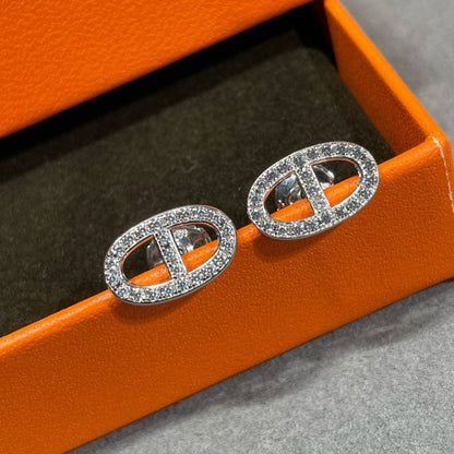 [OAK JURI]HM FULL DIAMOND PIG NOSE STUD EARRINGS