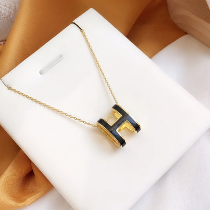 [OAK JURI]HM CLIC BLACK ENAMEL GOLD NECKLACE