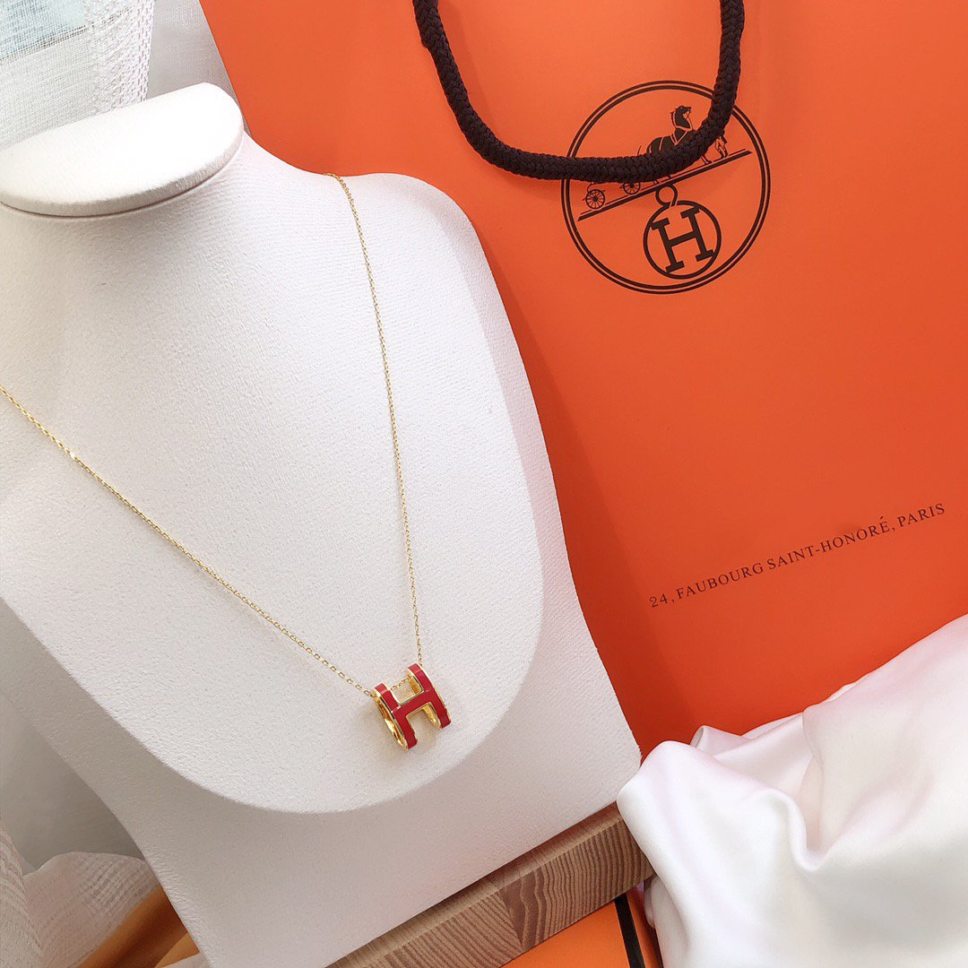 [OAK JURI]HM CLIC RED ENAMEL GOLD NECKLACE