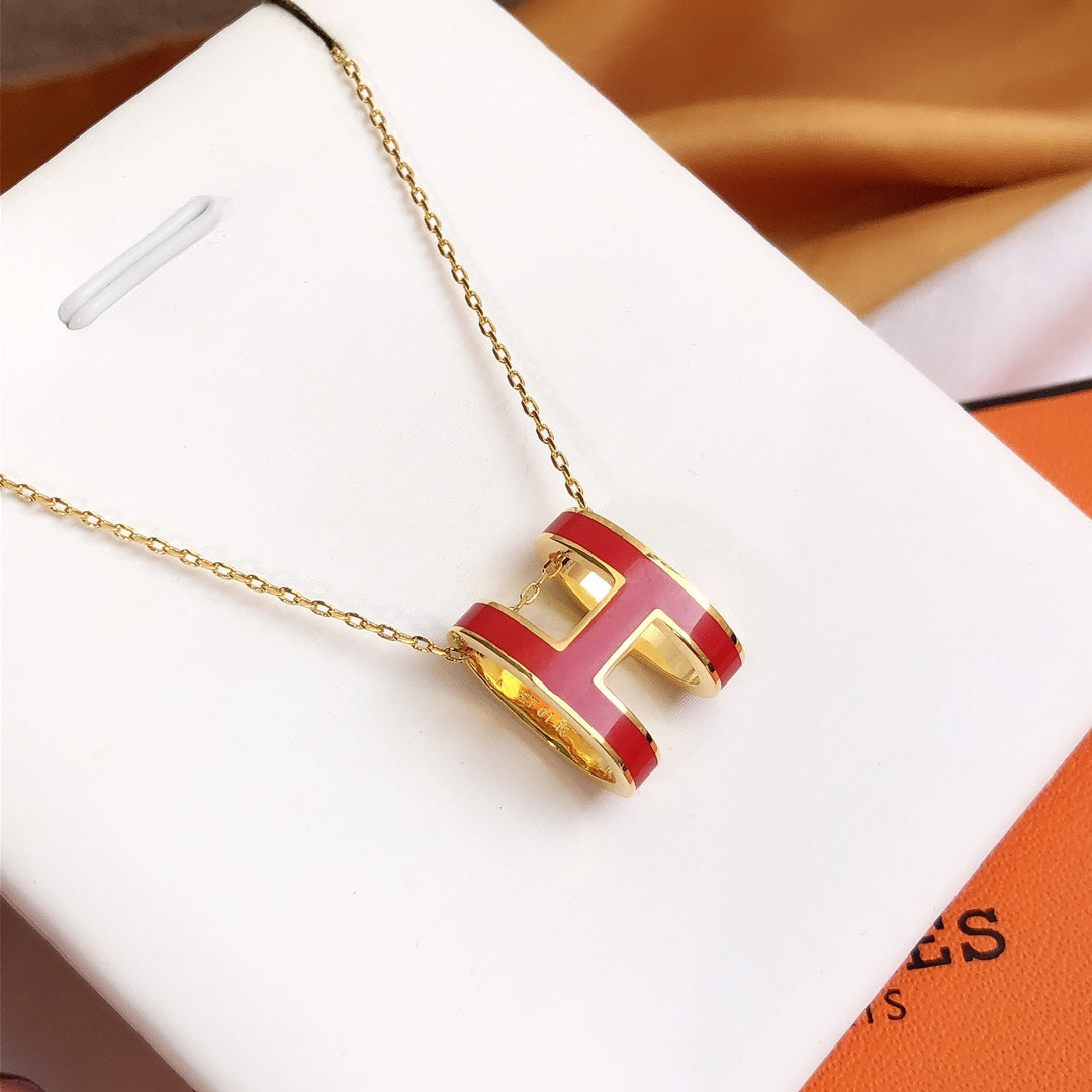 [OAK JURI]HM CLIC RED ENAMEL GOLD NECKLACE