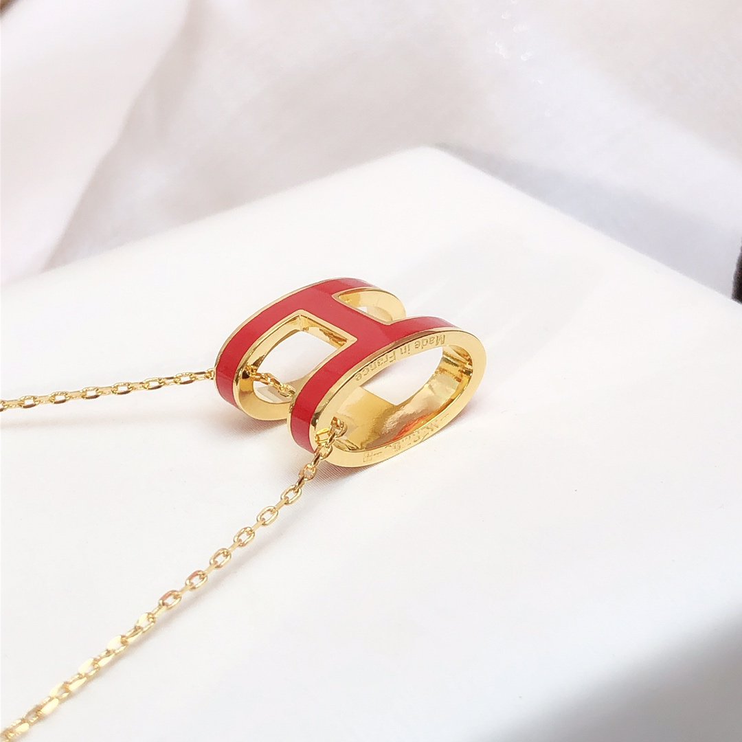 [OAK JURI]HM CLIC RED ENAMEL GOLD NECKLACE