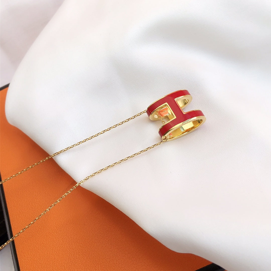 [OAK JURI]HM CLIC RED ENAMEL GOLD NECKLACE
