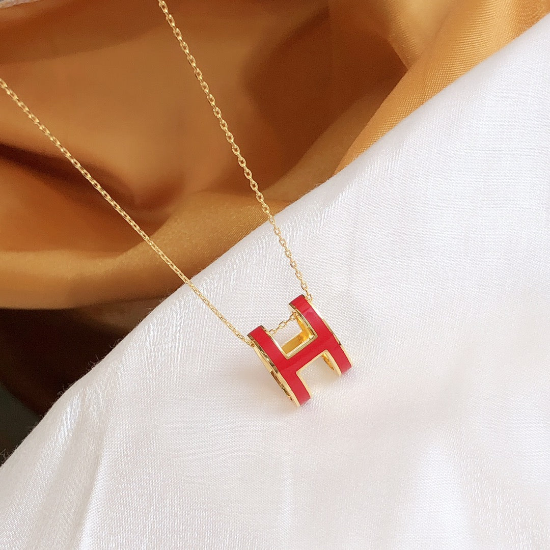[OAK JURI]HM CLIC RED ENAMEL GOLD NECKLACE