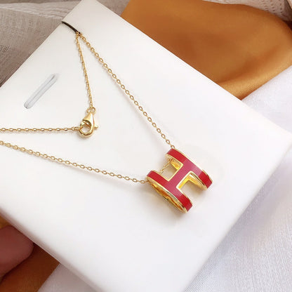 [OAK JURI]HM CLIC RED ENAMEL GOLD NECKLACE