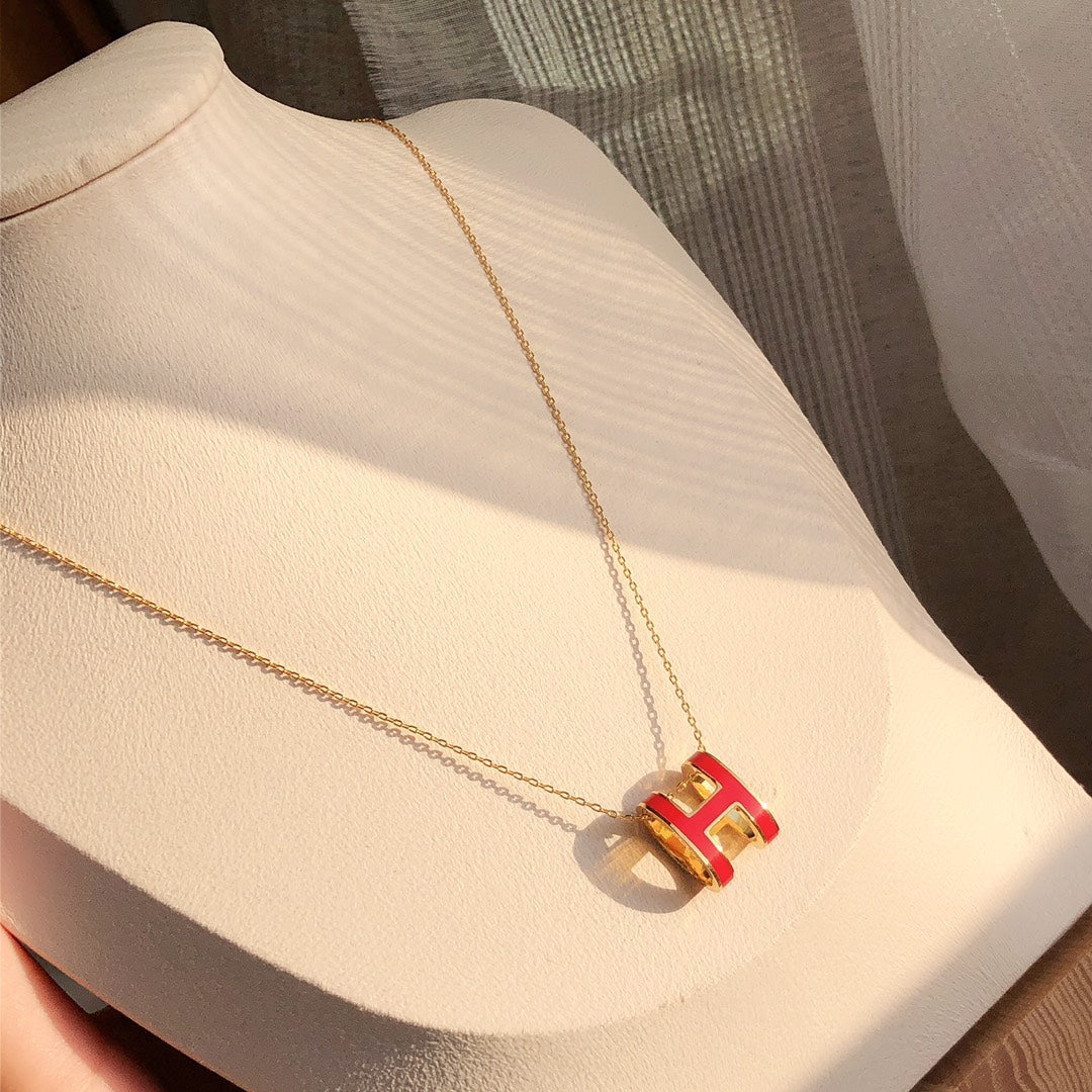 [OAK JURI]HM CLIC RED ENAMEL GOLD NECKLACE