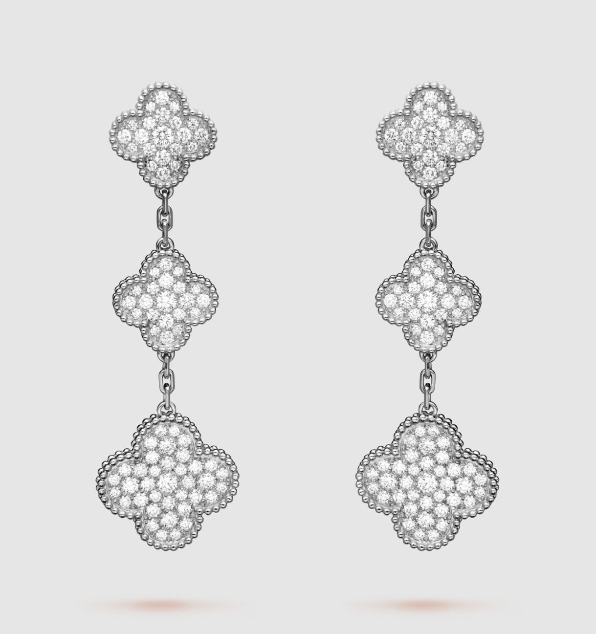 [OAK JURI]CLOVER 3 MOTIF DIAMOND SILVER DROP EARRINGS