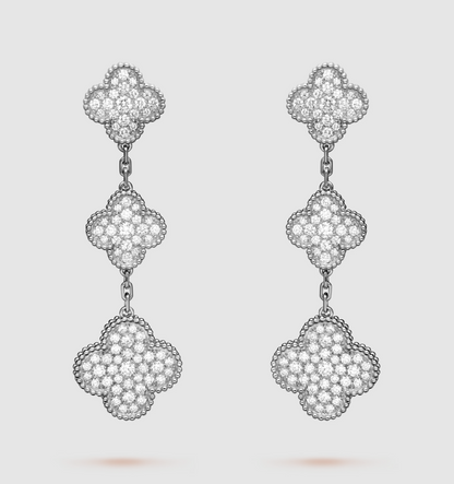 [OAK JURI]CLOVER 3 MOTIF DIAMOND SILVER DROP EARRINGS