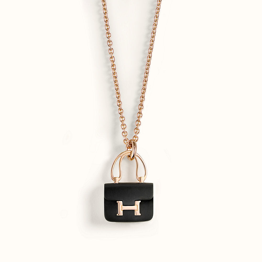 [OAK JURI]CONSTANCE BLACK PEDANT PINK GOLD NECKLACE
