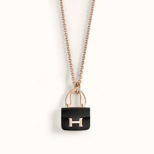 [OAK JURI]CONSTANCE BLACK PEDANT PINK GOLD NECKLACE