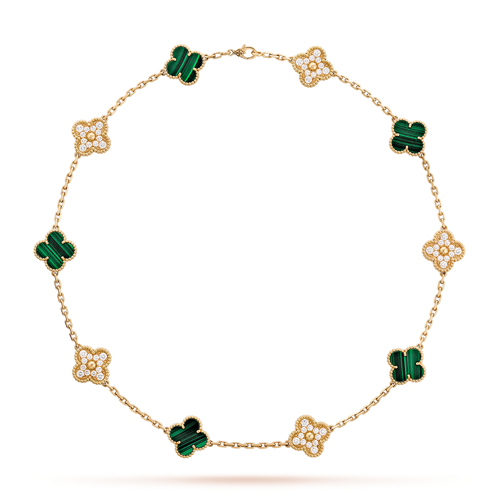 [OAK JURI]CLOVER 10 MOTIFS MALACHITE DIAMOND NECKLACE