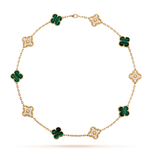 [OAK JURI]CLOVER 10 MOTIFS MALACHITE DIAMOND NECKLACE