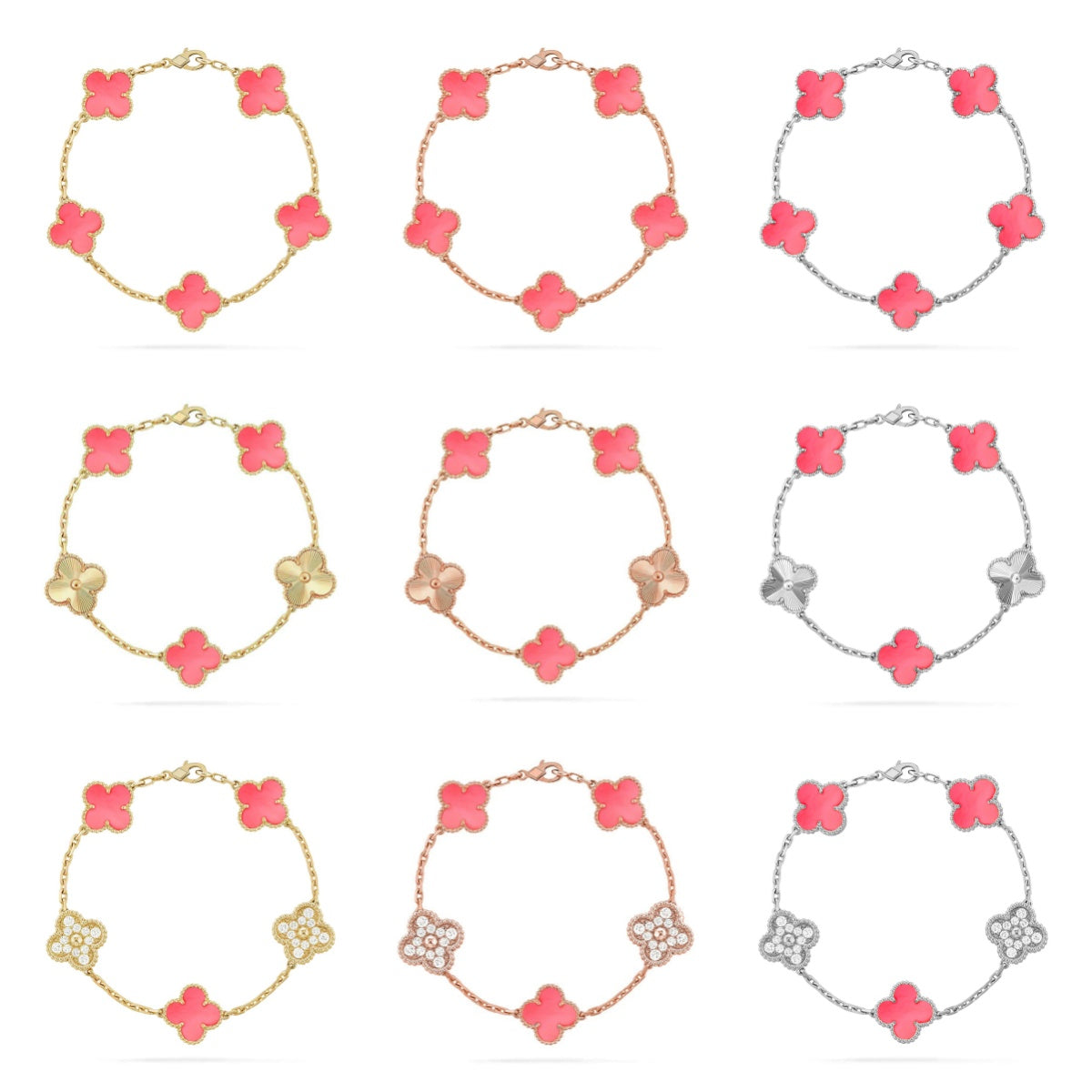 [OAK JURI] CLOVER 5 MOTIFS  PINK MOP BRACELET COLLECTION