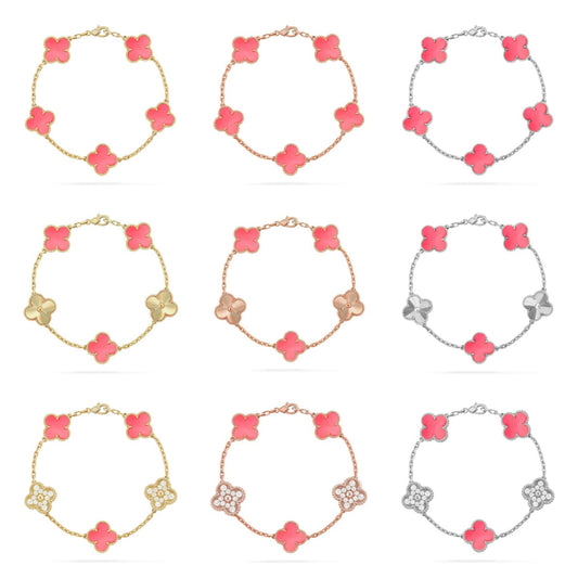 [OAK JURI] CLOVER 5 MOTIFS  PINK MOP BRACELET COLLECTION
