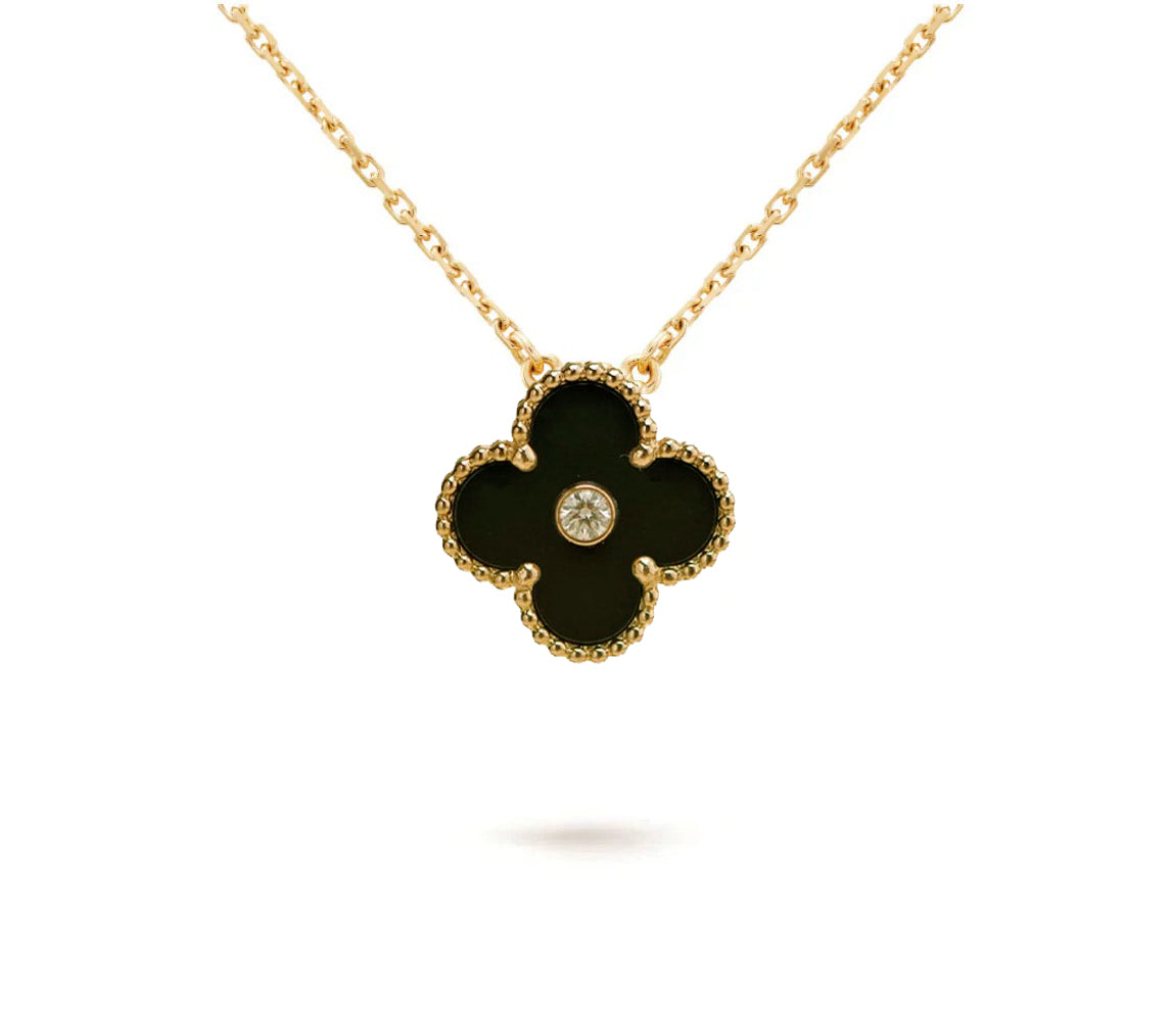 [OAK JURI]CLOVER 15MM DIAMOND ONYX NECKLACE