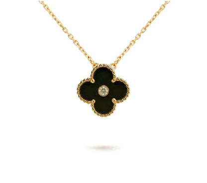 [OAK JURI]CLOVER 15MM DIAMOND ONYX NECKLACE