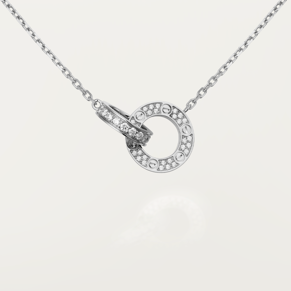 [OAK JURI]LOVE 7.6MM NECKLACE ROSE GOLD AND SILVER  FULL DIAMOND