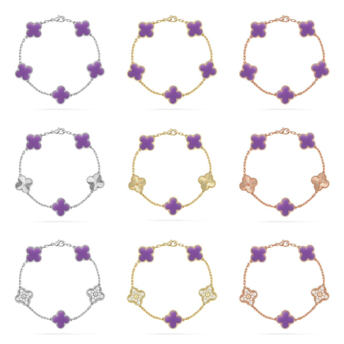 [OAK JURI]CLOVER 5 MOTIF LIGHT PURPLE BRACELET COLLECTION
