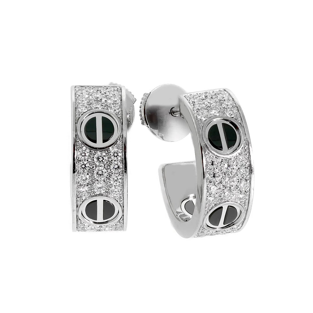 [OAK JURI]LOVE CERAMIC DIAMOND PAVED SILVER EARRINGS