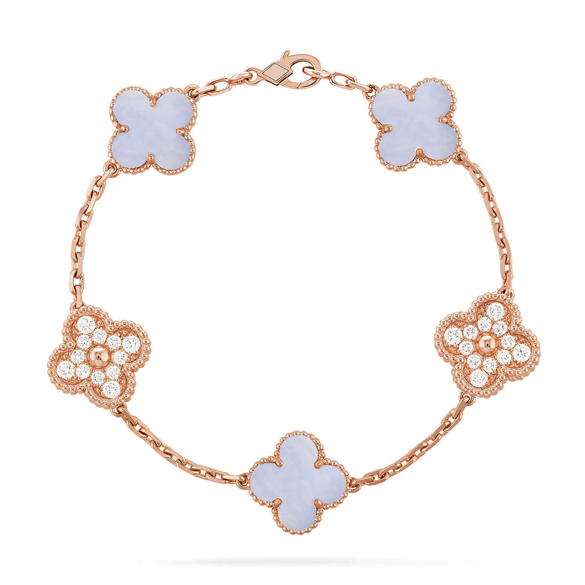 [OAK JURI] CLOVER 5 MOTIF PURPLE CHALCEDONY BRACELET COLLECTION
