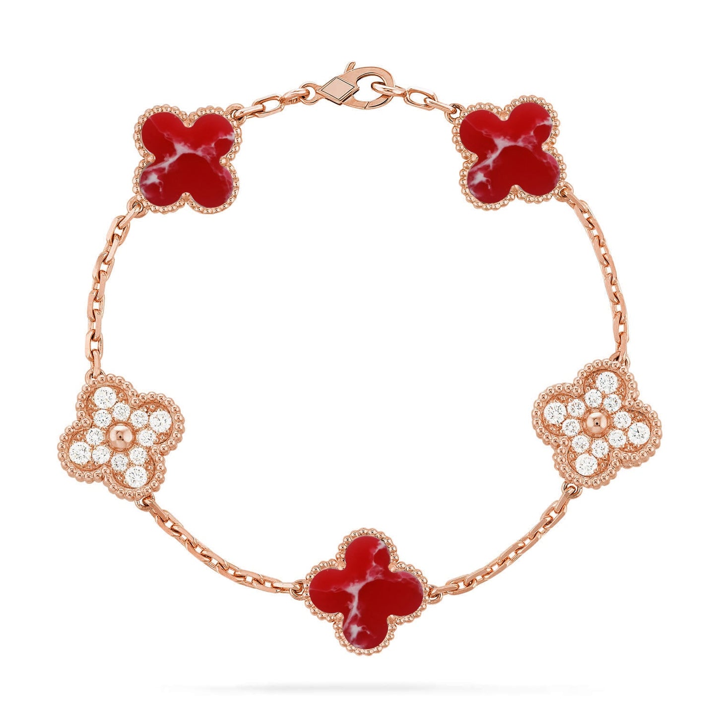[OAK JURI]CLOVER 5 MOTIF RED PATTERN BRACELET COLLECTION