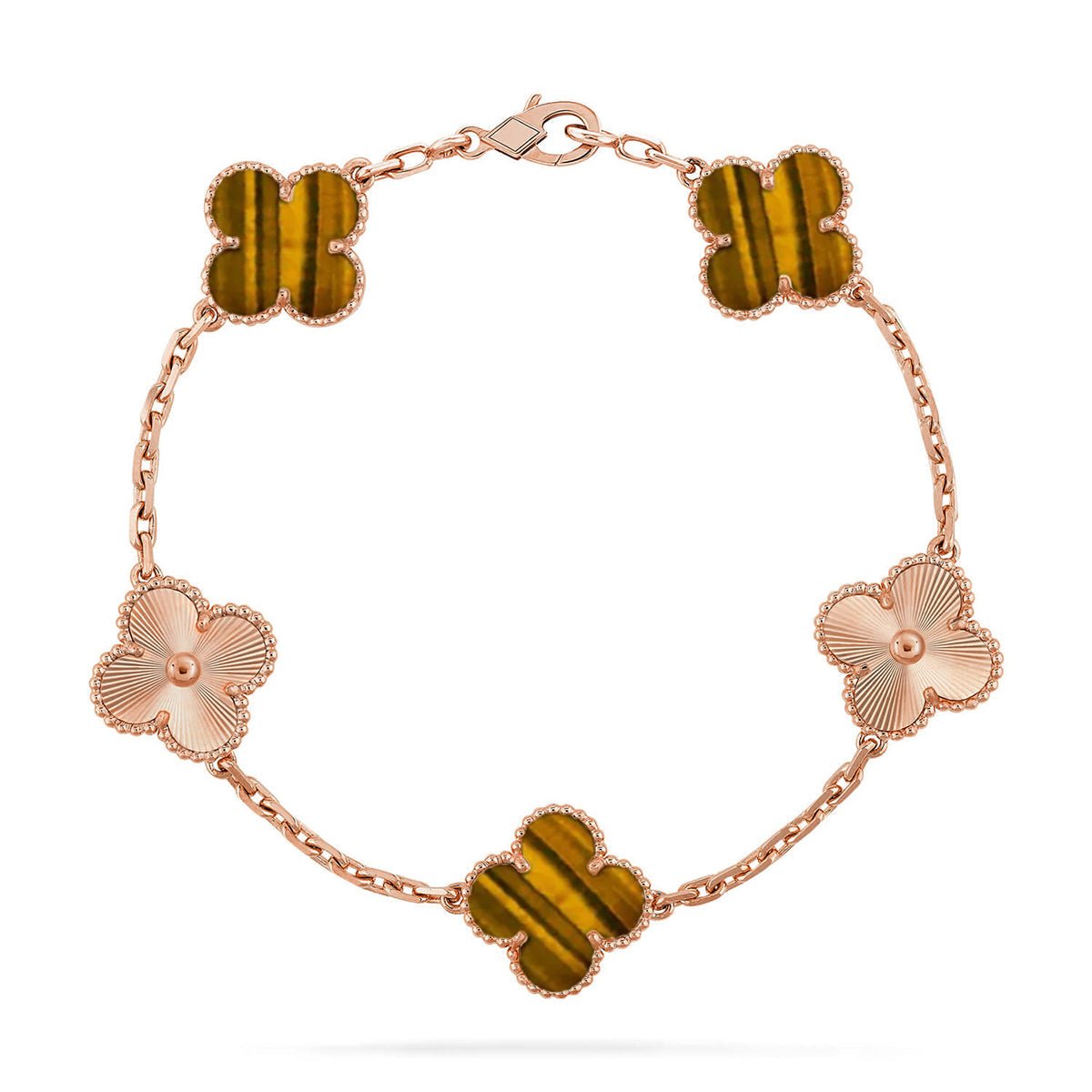 [OAK JURI] CLOVER 5 MOTIFS TIGER EYE BRACELET COLLECTION