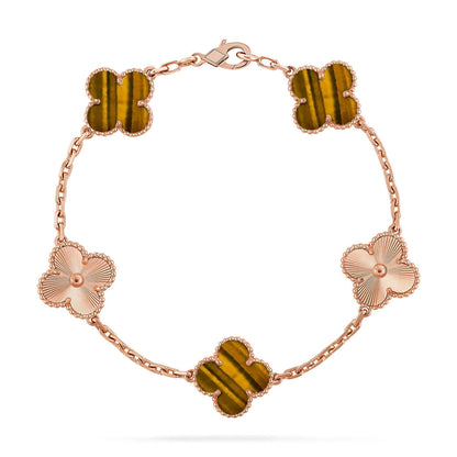 [OAK JURI] CLOVER 5 MOTIFS TIGER EYE BRACELET COLLECTION