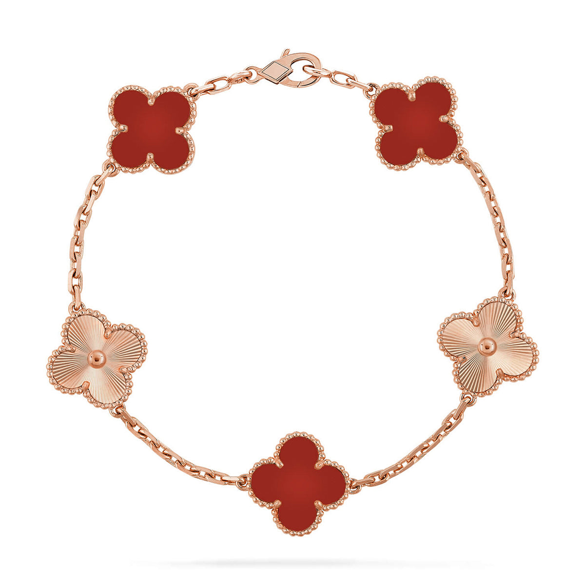 [OAK JURI] CLOVER 5 MOTIF RED CORNELIAN BRACELET COLLECTION
